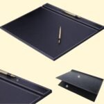 14-Piece Leather Desk Organizer Set, 49x34 cm Desk Pad, Double Document Tray, Pen Holder, Business Card Holder, Phone Stand, Black with Gold Accents - Image 3