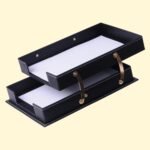 14-Piece Leather Desk Organizer Set, 49x34 cm Desk Pad, Double Document Tray, Pen Holder, Business Card Holder, Phone Stand, Black with Gold Accents - Image 4