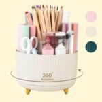 SKYDUE 360 Degree Rotating Desk Organizer, Dual-Purpose Pencil Pen Holder for Desk, Rotating Desk Pen Organizer with 5 Slots, Art Supply, Pencil Cup for Office, School, Home