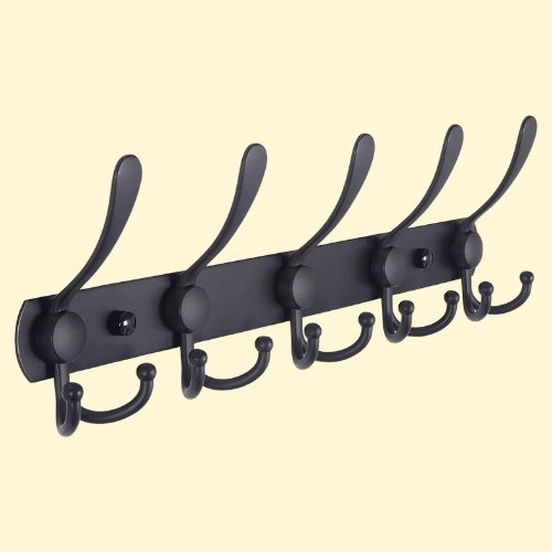 199 Mumoo Bear Coat Rack Wall Mounted - 5 Tri Hooks, Heavy Duty, Stainless Steel, Metal Coat Hook Rail For Coat Hat Towel Purse Robes Mudroom Bathroom Entryway,Black - Image 1