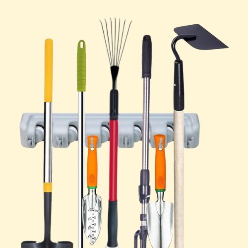 208 Mop Broom Holder, Garden Tools Wall Mounted Commercial Organizer Saving Space Storage Rack For Kitchen Garden And Garage,Laundry Offices5 Position With 6 Hooks, Black, 2X-L1Mk-Ri58, Lc-Hkholder-02 - Image 1