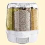 PIOJNYEN Grain Dispenser, 360° Rotating Grain Storage Food Dispenser with Lid Moisture Resistant Household, Upgrade 6 Compartment Rotating Rice Dispenser Storage Container for Small Grains, Beans