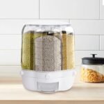 PIOJNYEN Grain Dispenser, 360° Rotating Grain Storage Food Dispenser with Lid Moisture Resistant Household, Upgrade 6 Compartment Rotating Rice Dispenser Storage Container for Small Grains, Beans - Image 3
