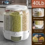 PIOJNYEN Grain Dispenser, 360° Rotating Grain Storage Food Dispenser with Lid Moisture Resistant Household, Upgrade 6 Compartment Rotating Rice Dispenser Storage Container for Small Grains, Beans - Image 5