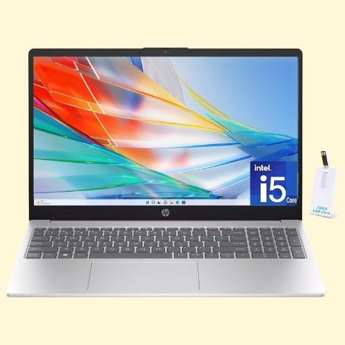 8 HP 15.6" Laptop, 13th Gen Intel Core i5-1335U, 16GB RAM, 512GB SSD, FHD Anti-Glare Display, Webcam, Numeric Keypad, Wi-Fi, Bluetooth, HDMI, 32GB USB Card, Windows 11 – Silver (US Version) - Image 1