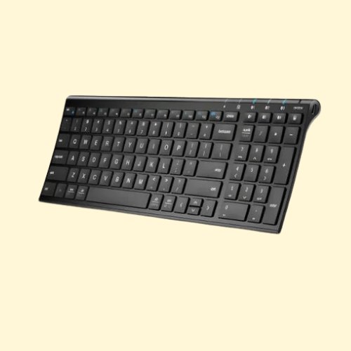 KM135 iClever Bluetooth Keyboard BK10, Multi Device Keyboard Rechargeable with Number Pad Ergonomic Design Full Size, Black - Image 1