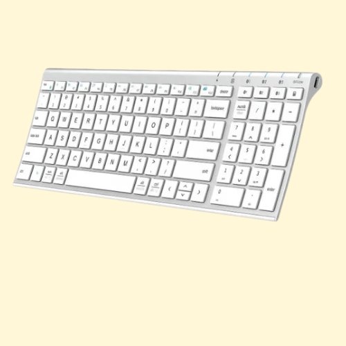 iClever Bluetooth Keyboard BK10, Multi Device Keyboard Rechargeable with Number Pad Ergonomic Design Full Size, Silver