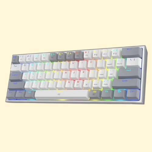 KM140 Redragon K617 Fizz 60% Wired RGB Mechanical Keyboard, 61 Keys w/White and Grey Color Keycaps, Linear Red Switch - Image 1
