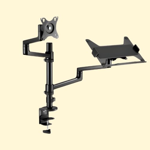 LMTR35 Navodesk Control Monitor Arm Model L with Laptop Tray - Dual Monitor Stand for 17" to 32" Screens & 11.6" to 17.3" Laptops - Ergonomic and Space-Saving Design, Black - Image 1