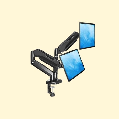LMTR71 MOUNTUP Dual Monitor Stand for Desk, Adjustable Gas Spring Double Monitor Mount Holds 4.4-17.6 lbs and 13-32 Inch Screens, Monitor Arms for 2 Monitors, VESA 75x75 100x100 with C-clamp & Grommet, Black - Image 1