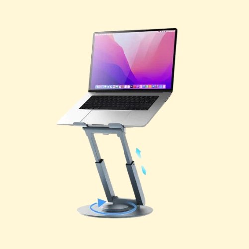 LMTR84 Proffisy Laptop Stand, Aluminum Ergonomic Sitting/Standing Laptop Riser with 360° Rotating Base, Foldable, Adjustable Height (Grey) - Image 1