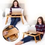 Laptop Desk Table Adjustable Bamboo Foldable with Tilting Top Drawer - Image 2