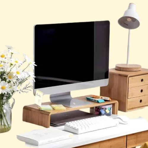 LMTR88 Monitor Stand Riser, Ergonomic Height Bamboo Wood Desktop Riser Organizer, No Assembly Required - Image 1